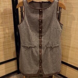 Brown and Cream Sleeveless Dress with Button Details